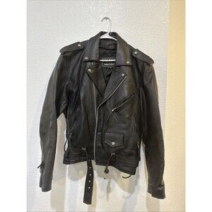Low Rider Leather Jacket Mens 48 Black Leather Motorcycle Embossed Vintage USA